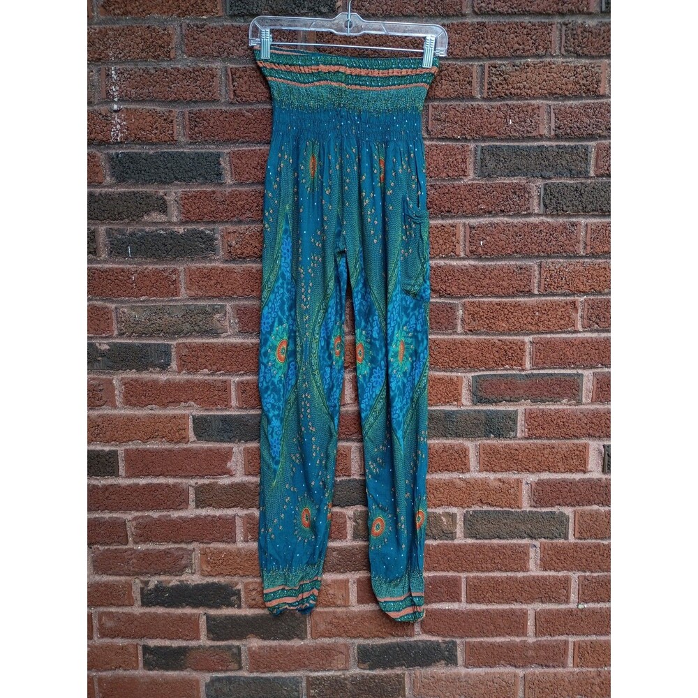 Women's Unbranded Hippy Harlem Pants Green Paisley Size Medium Yoga Crunchy